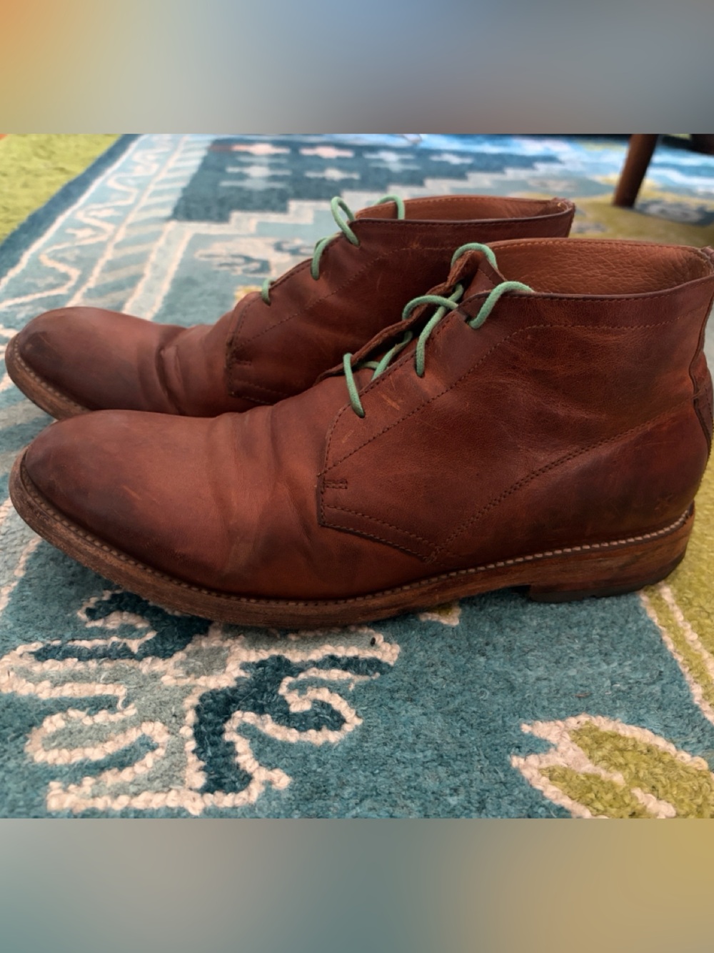 Frye Brown Leather Chukka Boots with Mint Laces 9.5